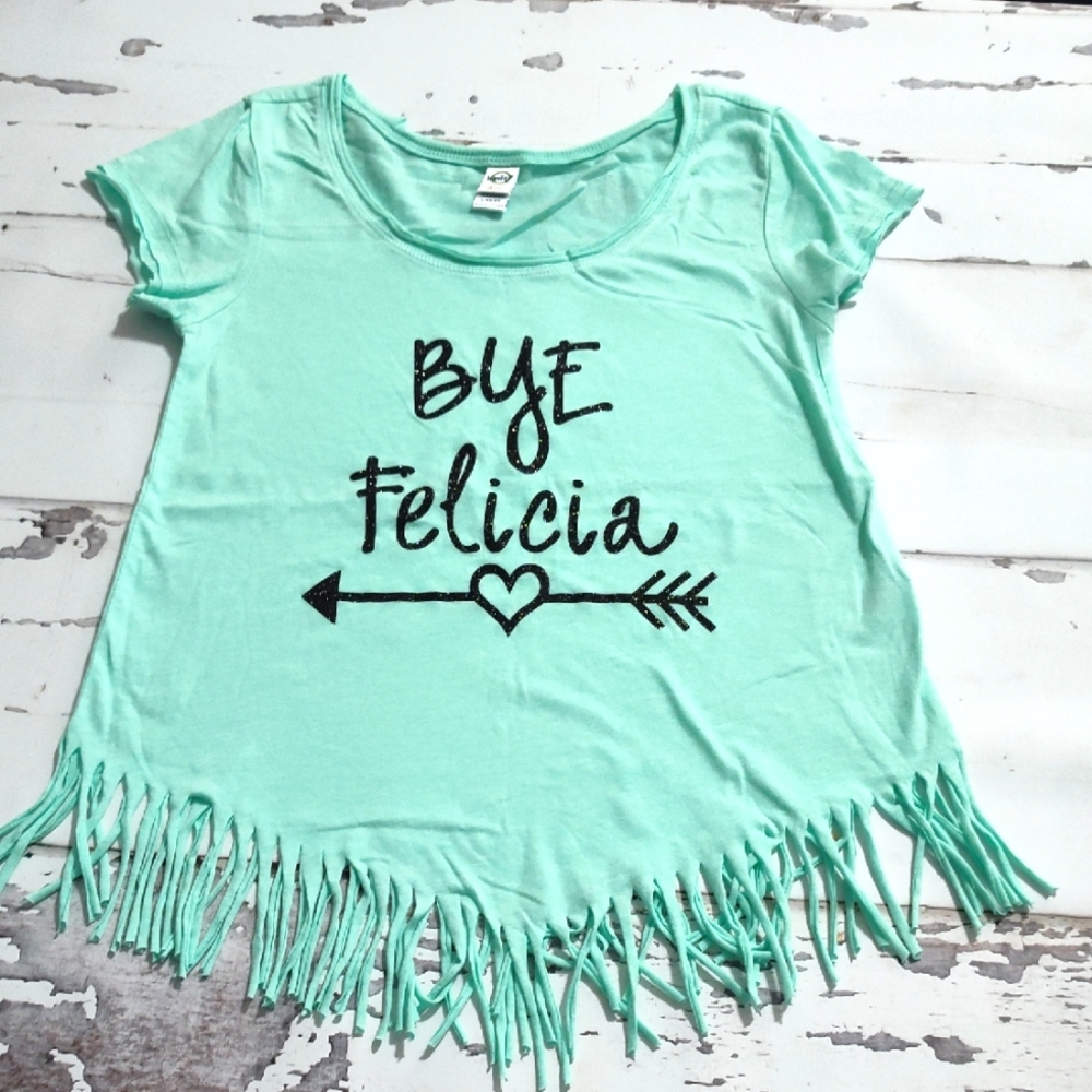 Mint Green Fringe Kids Top Fun Quote Bye FELICIA